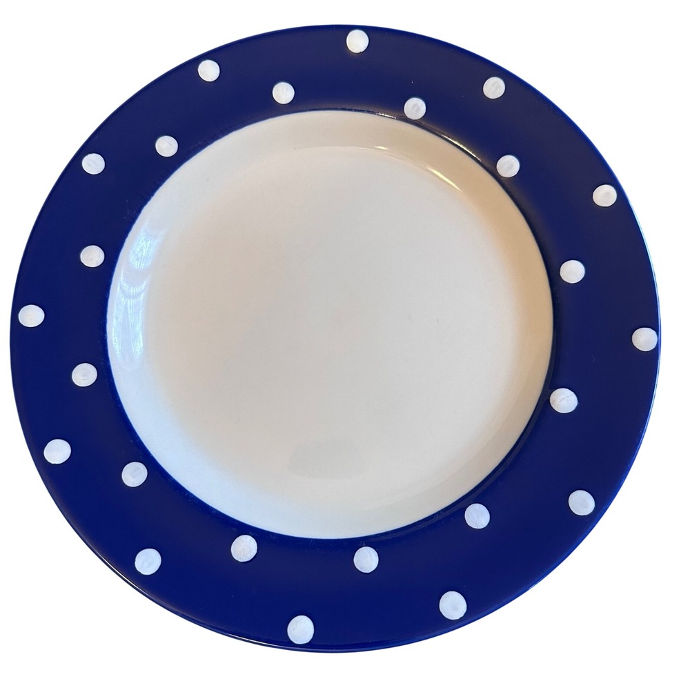 Spode Baking Days Dinner Plate 10.5 Navy Blue White Polka Dot Stoneware